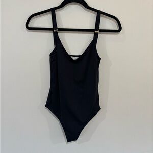 Aritzia Babaton Black Contour Tank Bodysuit with Gold Hardware